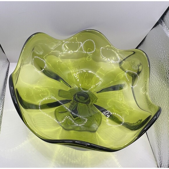 Vintage Viking MCM Mid-Century Glass Green Pedestal Bowl Candy Dish - Picture 3 of 5